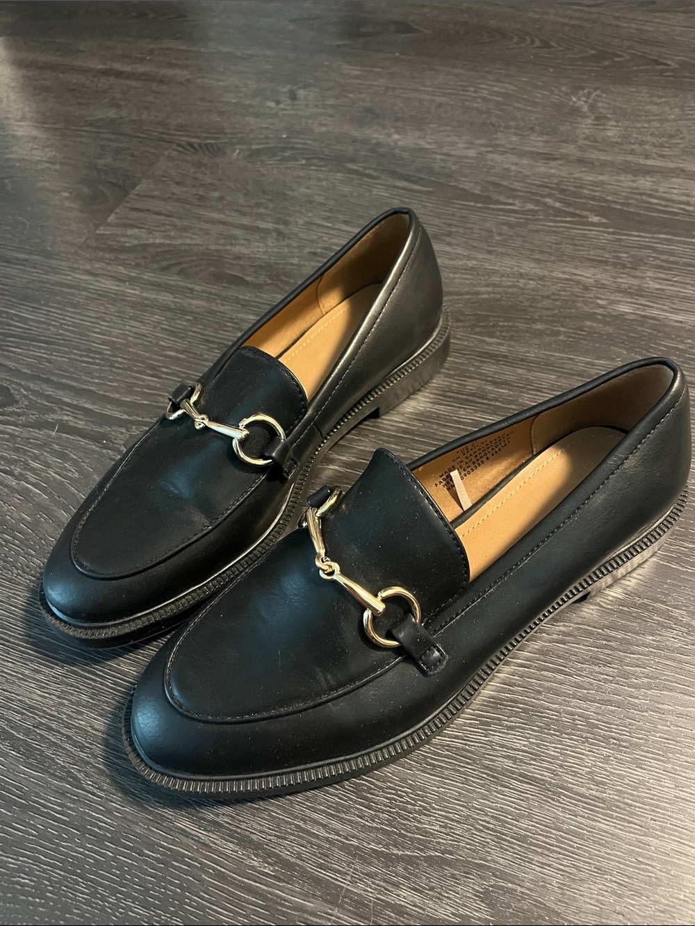 H&M Black Leather Loafers with Gold Horsebit Detail